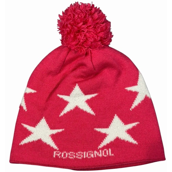 Rossignol Other - Rossignol Junior Beanie Pom Pom Fleece Lined Hat Girls OS Stars Pink Metallic